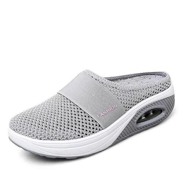 Women Sandals Fashion Wedges Platform Shoes Female Slides Women's Slippers Breathable Mesh Lightweight Ladies Footwear Gray
