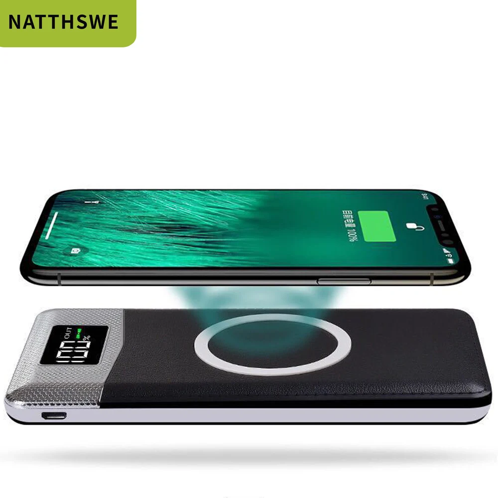 NATTHSWE Qi Беспроводная зарядка Utral-thin Mini 30000 емкость Быстрая зарядка Мобильный Внешний аккумулятор портативный внешний аккумулятор Двойной USB