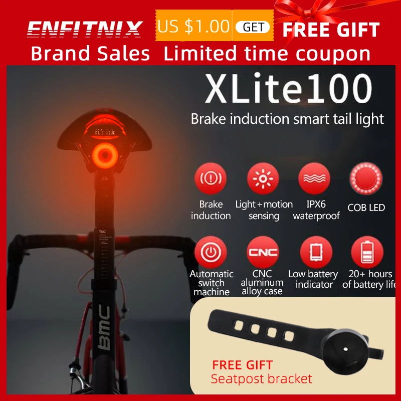 Cheap Xlite100  Bicycle taillights Intelligent sensor Brake lights ENFITNIX usb Road bike MTB Rear taillights & Number plate bracket 0