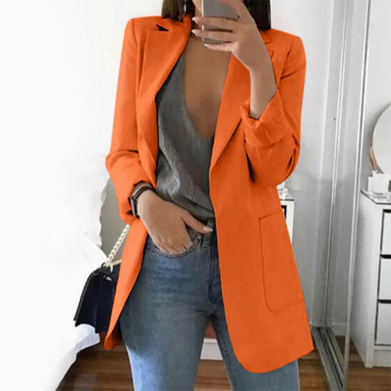 Горячая лето-осень Slim Fit Тонкий Для женщин Бизнес костюм для мальчиков с пиджаком карманы офисные куртка элегантные куртки mujer invierno