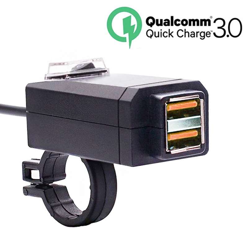 Двойной USB водонепроницаемый мотоцикл руль зарядное устройство адаптер питания Разъем QC3.0 для автомобиля мотоцикла Авто usb зарядное устройство - Цвет: black