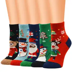 5 пар/лот осень зима Рождество Санта Клаус с изображением снежного лося девушки подарок длинные носки из хлопка фланелевые носки для мужчин