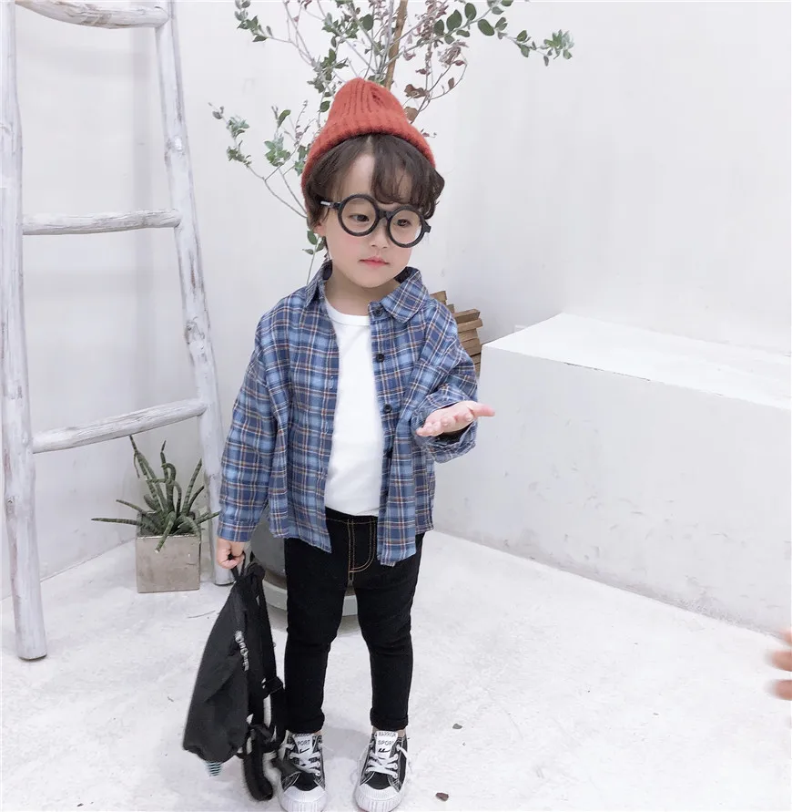 Autumn New Style Korean-style Childrenswear Men And Women Child Baby Plaid Casual Shirt Versatile Shirt