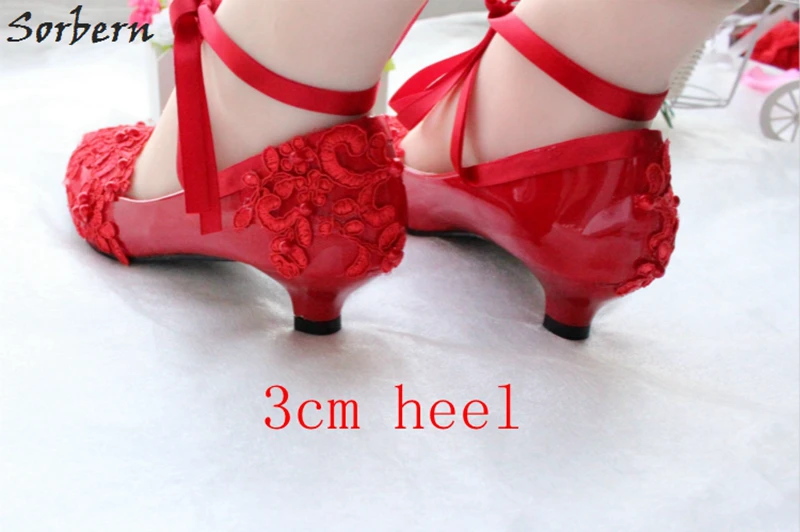 3cm Red Sorbern; модные белые свадебные туфли; женские туфли-лодочки на высоком каблуке «рюмочка»; свадебные туфли из лакированной кожи с кружевной аппликацией и бисером; - Цвет: 3cm Red