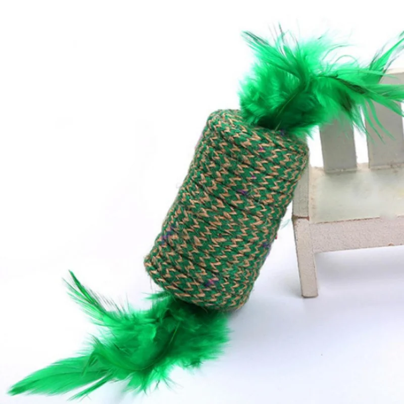 Green Интерактивные игрушки для кошек мяч царапины перья тренировка жевания игрушки принадлежности погремушка для домашних животных сизаль - Цвет: Green