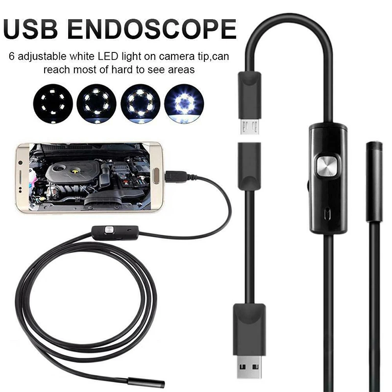 

Endoscope 8/7/5.5MM Lens 1M/1.5M/2M Soft Wire Waterproof USB Endoscope Camera 6 LED Borescopes Camera For PC Android Phone