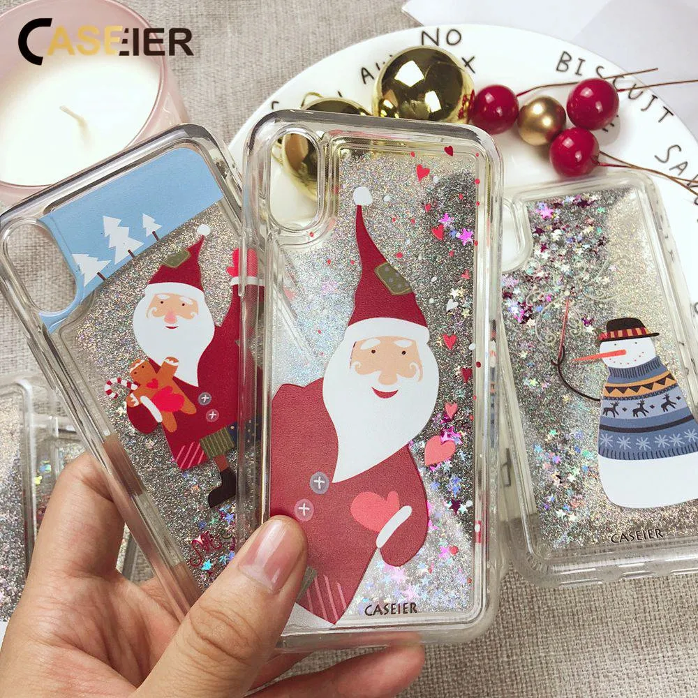 CASEIER Glitter Christmas Phone Case For iPhone 11 Pro Max Liquid Quicksand for 7 8 6 6S Plus X XR XS MAX Back Cover |