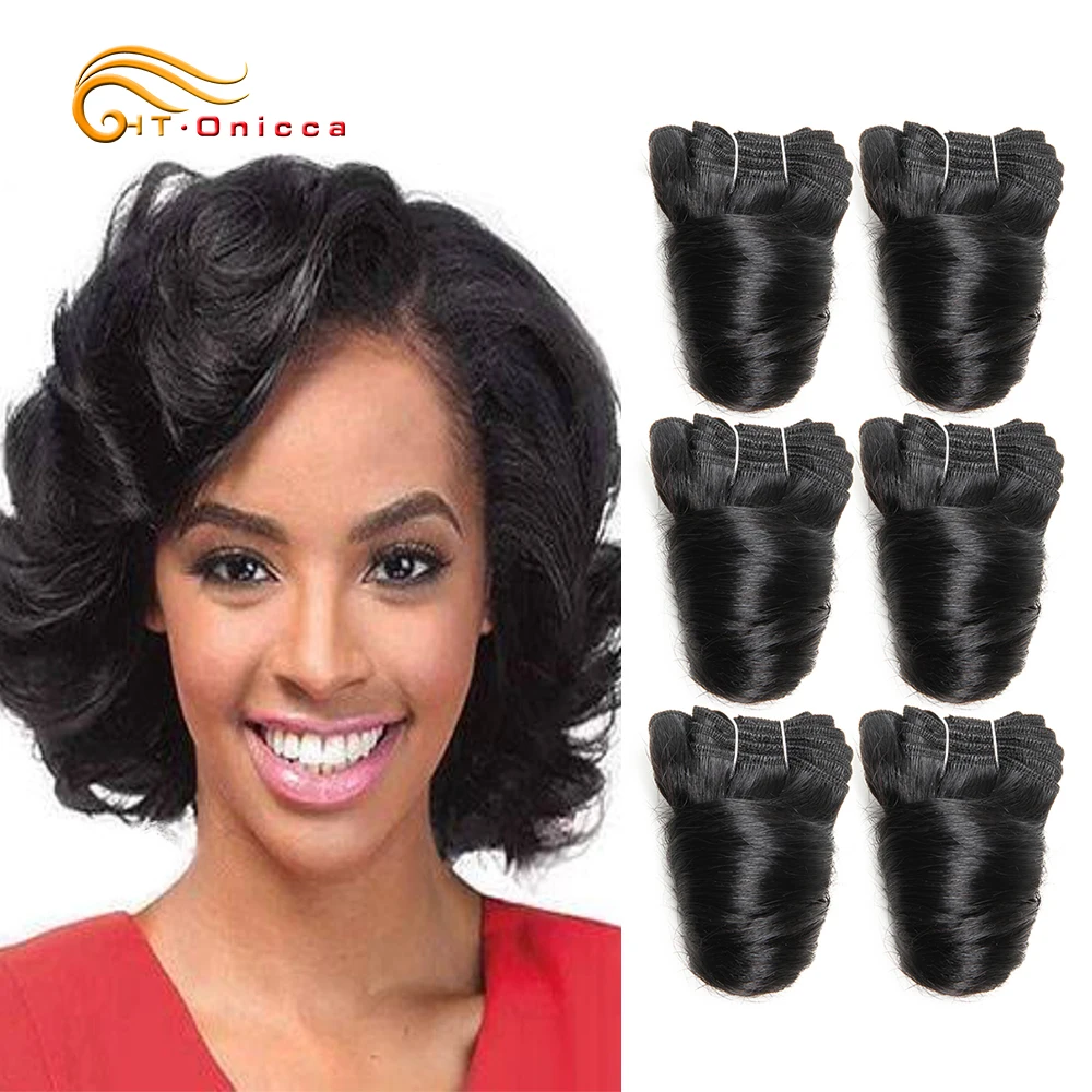 Htonicca Curly Hair 6 Pcs 200g/Lot Brazilian Human Hair Bundles Nature Black Hair Extension Human Hair 8 Inch Short Remy Hair