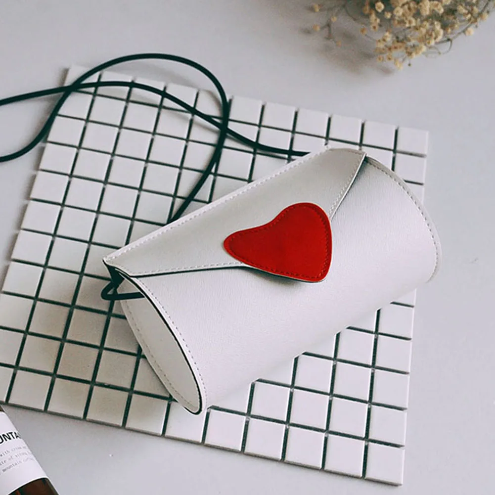 

Women Mini Buckle PU Leather Ladies Party Flap Shoulder Bag Messenger Crossbody Bag Fashion Gift Candy Color Red Heart