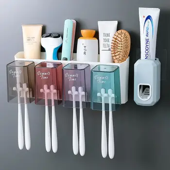 

Wall Hanging Toothbrush Holder Set Bathroom Free Punched Washed Cup Rack Home Creative Toothbrush Cup Storage Rack