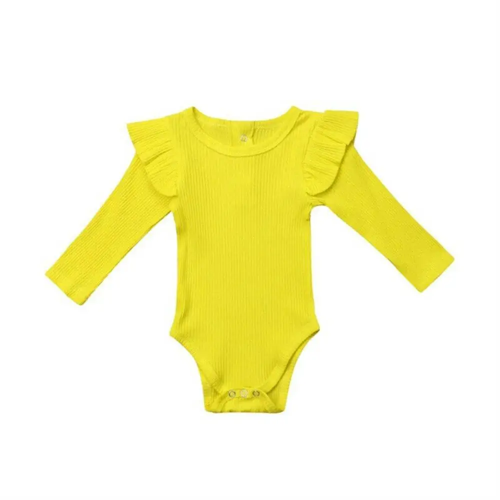 Baby Bodysuits Toddler Newborn Baby Boy Clothes Girls Boys Long Sleeve Ruched Solid Romper Body New Infant Bodysuit Clothing - Цвет: Цвет: желтый