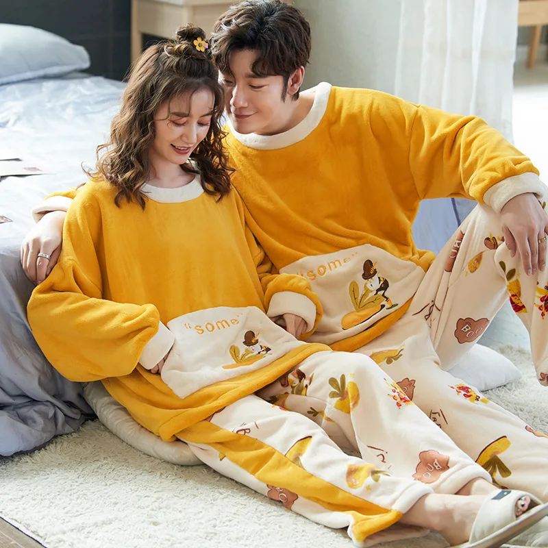 

Couple Pyjamas Women Mens Flannel Warm Autumn Winter sets Pijamas Women Sleepwear Pyjama Femme Nightwear pijama invierno hombre