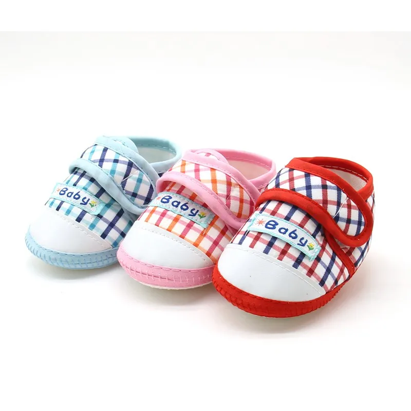 

New Hot Baby Boys Girls Hook Loop Shallow Shoes Cotton Plaid First Walkers Toddler Infant Prewalker Soft Sole Buckle Strap Boots