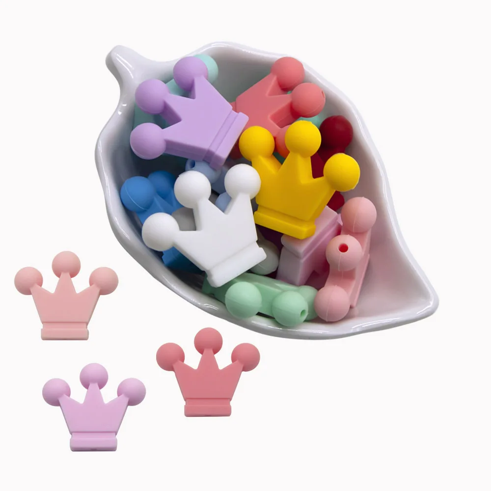 Nette-Idee 10PCs Mini Crown Beißring Pflege Schnuller Perlen DIY Zubehör Kette BPA FREI Silikon-kautable Zahnen Weiche Baby produkt – Detail 5