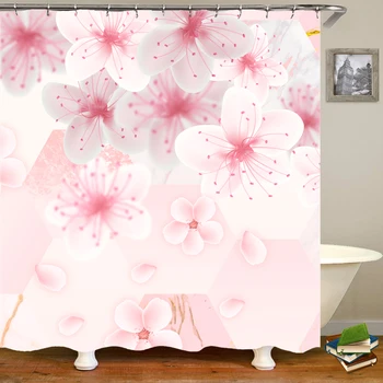 

Bathroom waterproof shower curtain 3D pink peach blossom printing polyester home decoration curtain with hook 200x180cm
