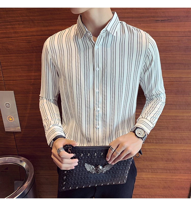 Полосатая мужская деловая рубашка Camisa, повседневная приталенная рубашка с длинным рукавом, Мужская одежда, уличная одежда, Social Top Chemise Homme