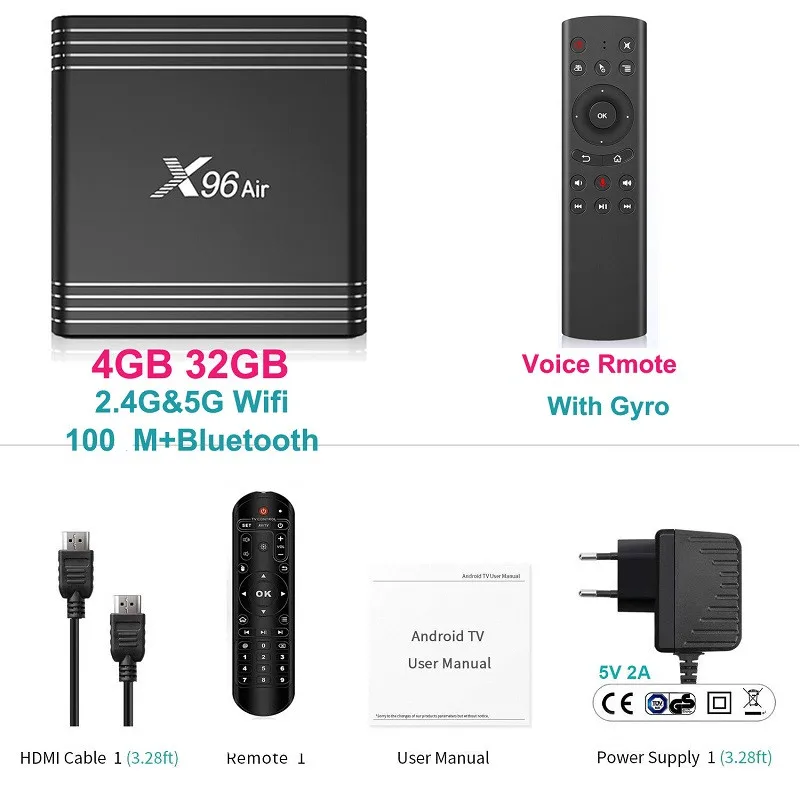 X96 Air Smart tv Box Android 9,0 Amlogic S905X3 4 ГБ 32 ГБ 64 ГБ Android tv Box X96Air 1080P 4K 60fps медиаплеер телеприставка - Цвет: 4GB 32GB add G20S