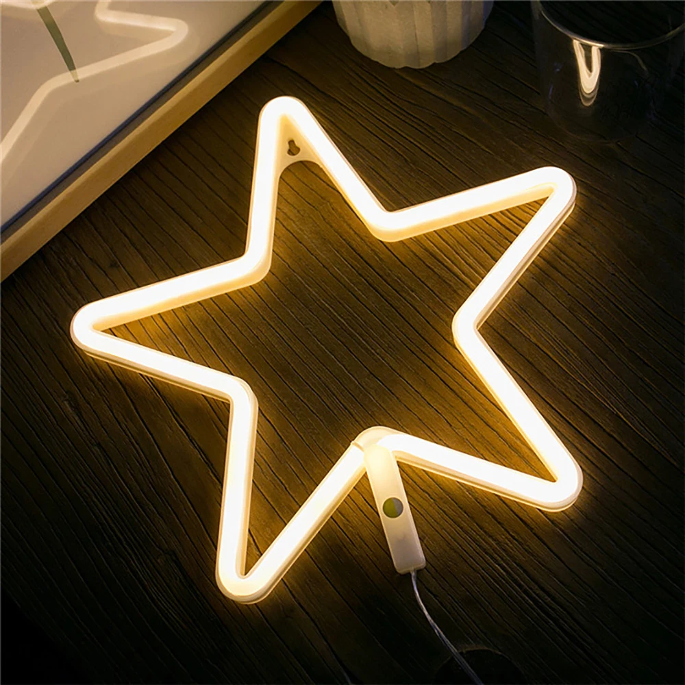 Yellow star Неоновая вывеска 3* AA батарея/USB питание Луна Звезда Ночной Светильник для детской комнаты праздник подарок спальня украшения рождественской елки - Испускаемый цвет: Yellow star