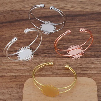 

10pcs Bangle with 20mm Flat Circle Glue Pad Cameo Bases Blanks Punk Open cuff Bracelet Settings Hip Hop Bangles for Women