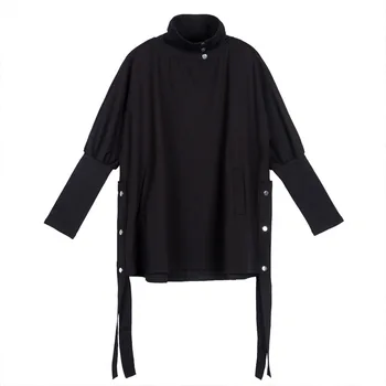 

Loose Fit Black Ribbon Oversized Sweatshirt New High Collar Long Sleeve Women Big Size Fashion Spring Autumn 2020