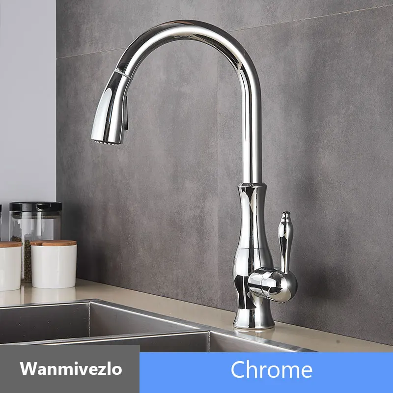 Chrome Черный бронзовый кухонный смеситель Выдвижной Смеситель для кухни ванной комнаты кран с одной ручкой струйный Распылитель кухонный кран горячая холодная вода кран - Цвет: Chrome
