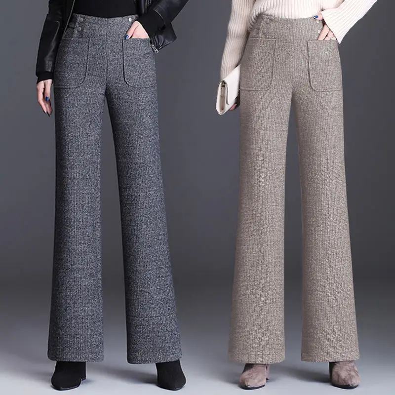 Women's Pants for Autumn and Winter Women's Large High Waist Wool