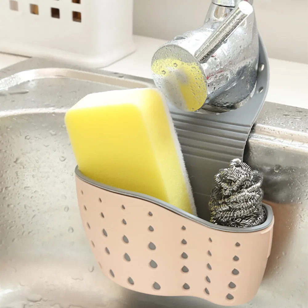 

Useful Suction Cup Sink Shelf Soap Sponge Rack Kitchen Sucker Storage Tool Kitchen utensils sink drain basket beige Storage