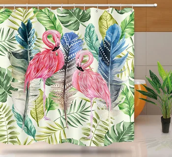 

MTMETY Flamingo Maple flower Shower Curtain 3d Digital Printed Shower Curtains Waterproof Moisture-proof Bathroom Tropical Plant