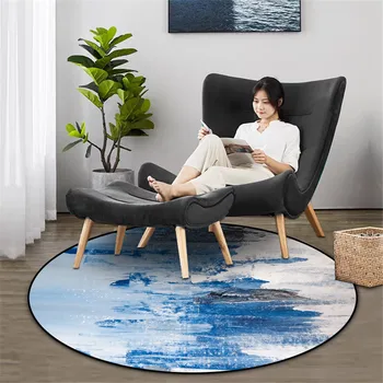 

Blue White Glacier Round Chair Mat Abstract Painting Carpet Bedroom Floor Mats Hallway Decoration Bedside Rug