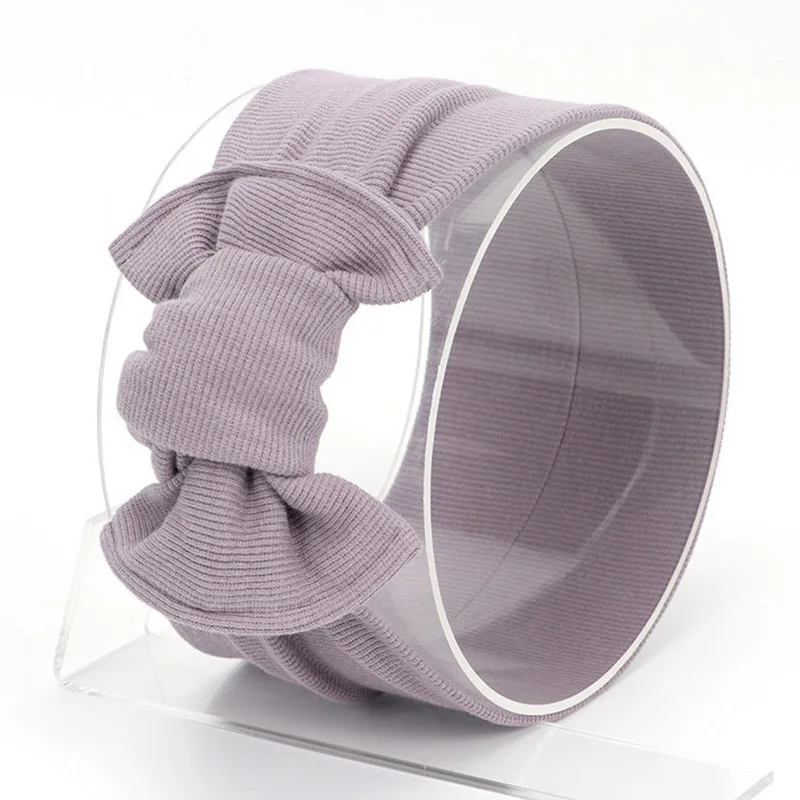 purple grey Повязка на голову для новорожденного ребенка с мягкими бантами, детский тюрбан для малышей, однотонная Детская резинка для волос, эластичная повязка на голову для маленькой девочки, аксессуары для волос - Цвет: purple grey