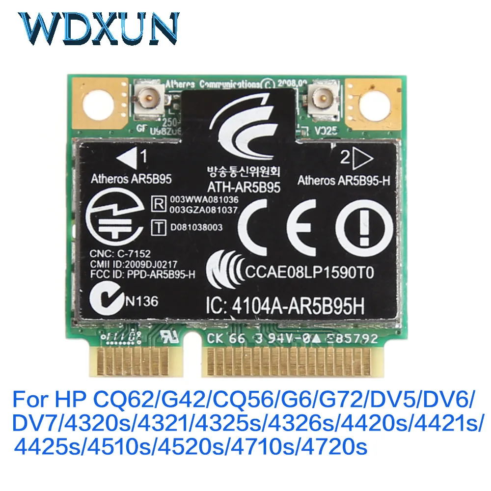 Atheros AR5B95 AR9285 802.11b/G/N беспроводная Wi-Fi мини-карта PCI-E среднего размера SPS:605560-005 для HP