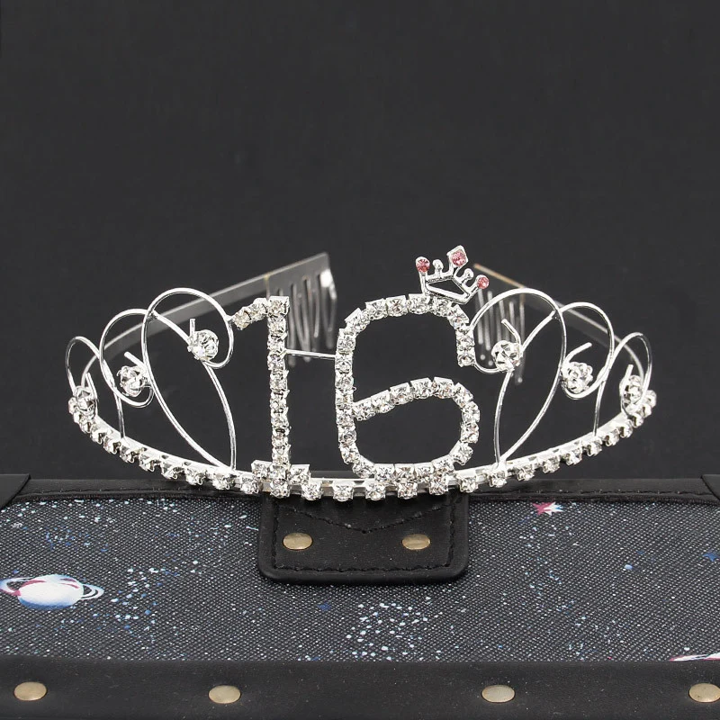 Тиара с кристаллами для девочек на день рождения 21 Корона Стразы повязка голову