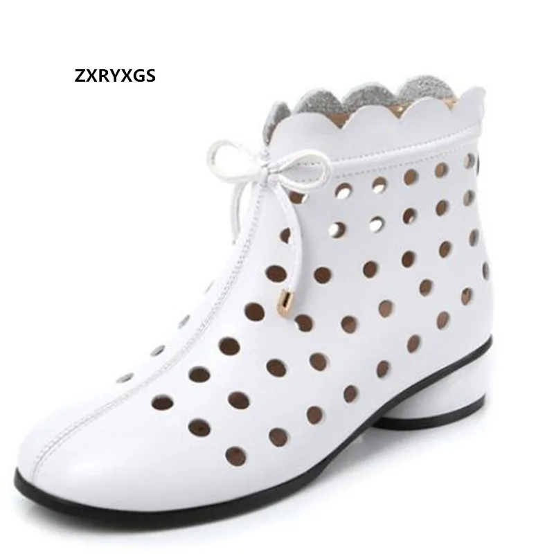 

ZXRYXGS High-quality Soft Cowhide Hole Hole Shoes Woman Sandals Summer Ankle Boots Breathable Cool Fashion Sandals Large Size