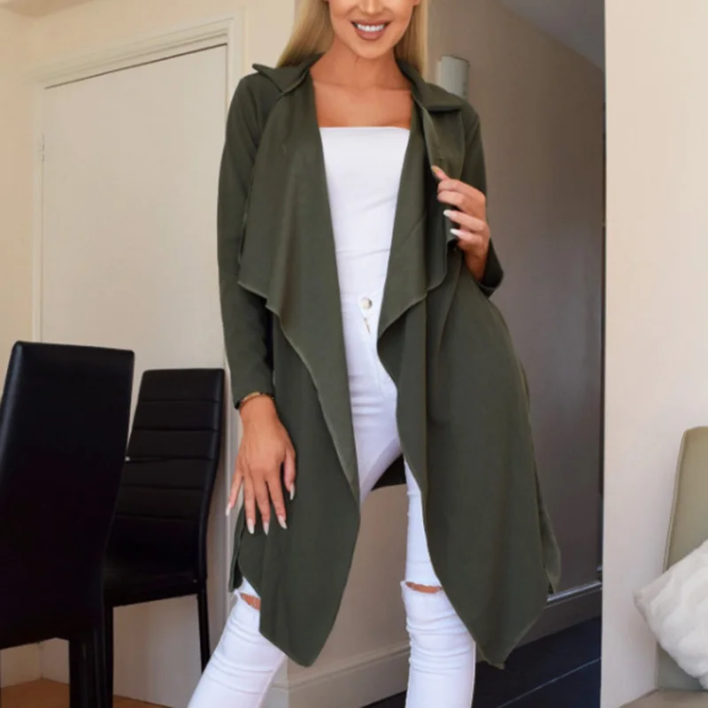 

Women Ladies Long Sleeve Top Casual Cardigan Outwear Coat Jacket Solid Color Irregular Lapel Jacket Comfortable Windbreaker