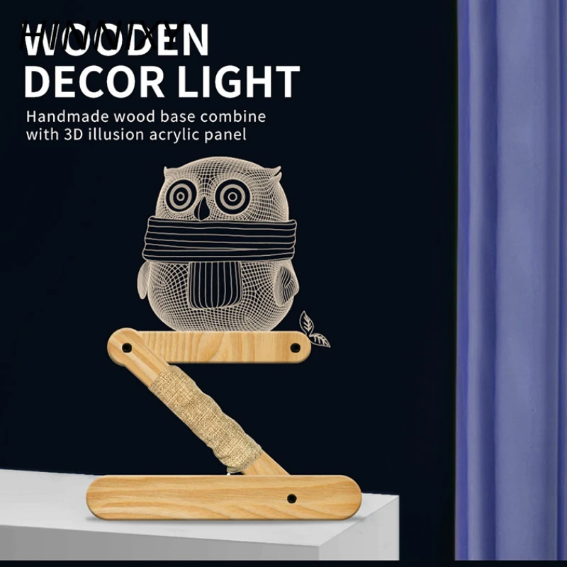 

Hinnixy Solid Wooden Bedside Lamp New Design Flexible 3D LED Table Lights Bedroom Living Room Decor Night Light Creative Gifts