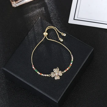 

Women's cz Clover lucky rainbow gold adjustable bracelets bangles fashion bracelet 2019 zircons colorful bracelet jewelry gift