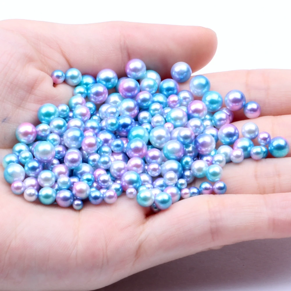 02 Blue Rainbow Mixed Sizes 3/4/5/6mm 500pcs No Hole Round Pearls Imitation Pearls RainBow Color Dresses DIY Jewelry Nail Art Decorations - Цвет: 02 Blue Rainbow