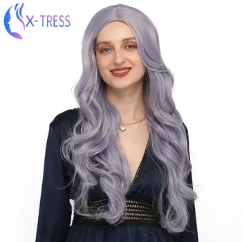 

Dark Blue Colored Synthetic Wigs For Women 26inch Long Romantic Curly X-TRESS Wig Heat Resistant Fiber Cosplay Wig