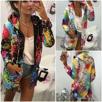 

Brand New Women Long Sleeve Hooded Hoodies Splash ink Sweatshirt Ladies Jacket Coat Outwear Overcoat Spring Autumn Wear