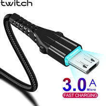 Twitch Micro USB кабель 3A Быстрая зарядка USB кабель для передачи данных Шнур для samsung Xiaomi Redmi Note 4 5 Android Microusb Быстрая зарядка 1 м 2 м