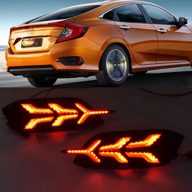 

New design 12V Car LED DRL Daytime Running Lights rear bumper brake light tail light fog lamp For Honda Civic 10th 2016 2017