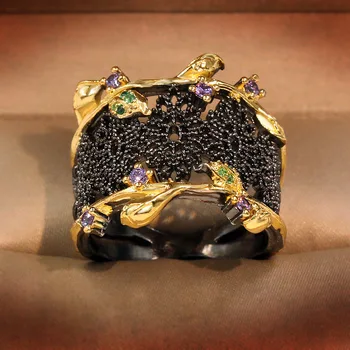 

CHARLINLIOL New Arrivals Antique Black Gold Rings for Women Luxury 925 Sterling Silver Amethyst Hollow Tree Vine Wedding Ring