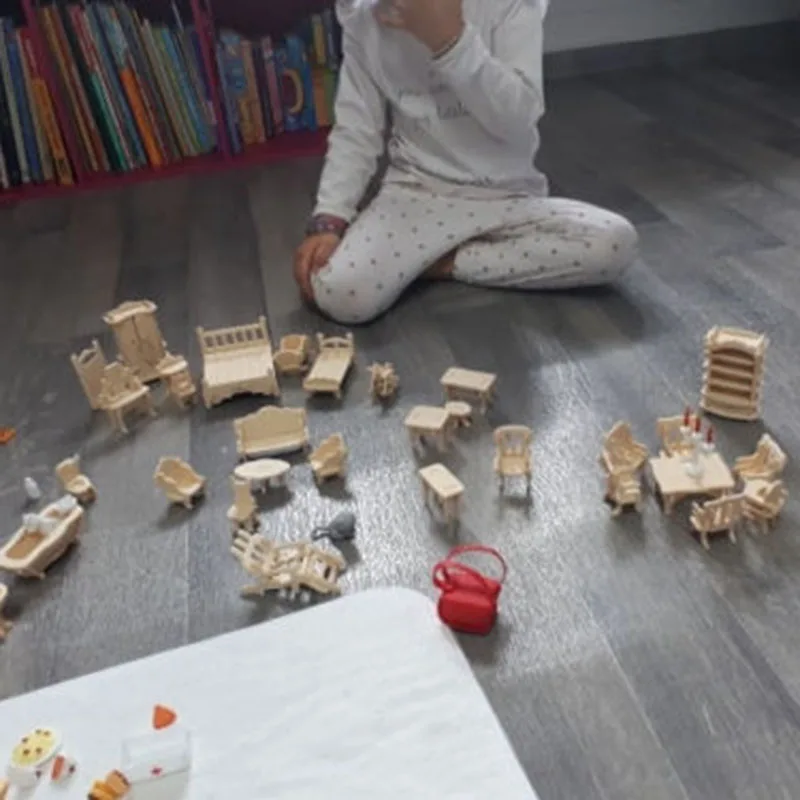 as shown Высокое качество 34 шт./компл. 3D деревянная миниатюрная головоломка кукольный домик мебель модель мини-головоломка игрушки для детей подарок - Цвет: as shown