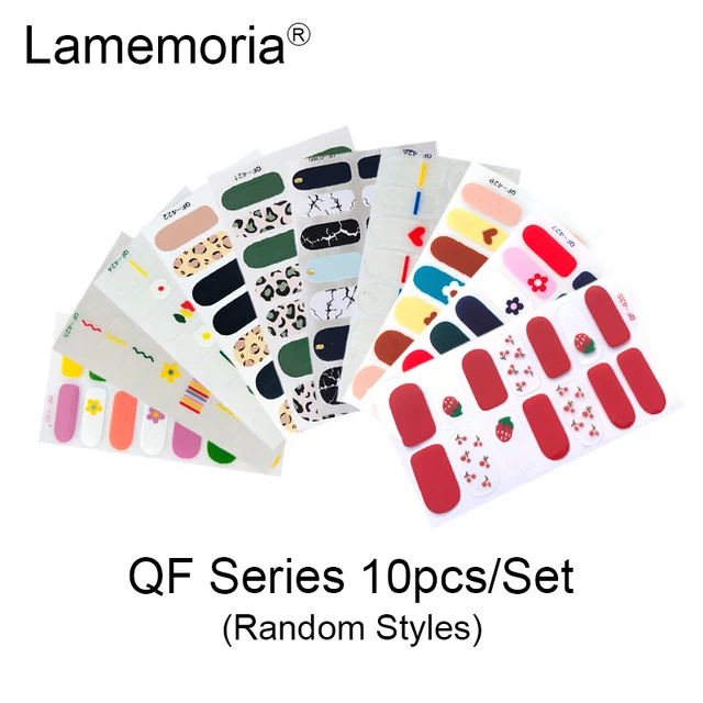 10/20pcs Full Cover Wraps Nail Polish Stickers Strips Plain Nail Art Decorations Stripe Designs Glitter Powder Manicure Tips QF-10pcs random