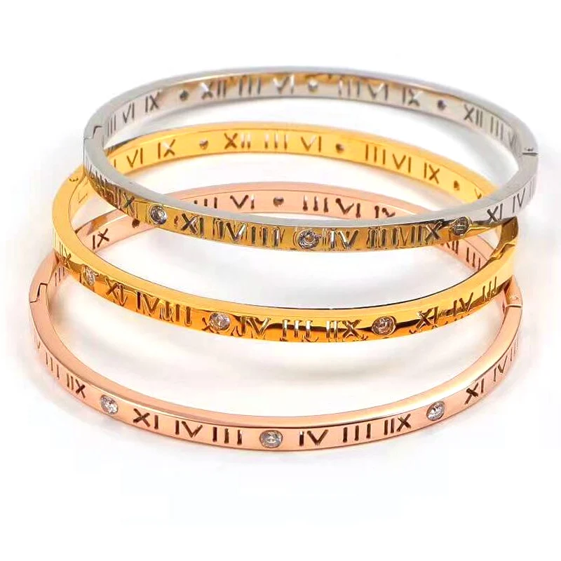 Titanium steel 316L Rome Digital Bracelet&ampbangle Rose Gold-color woman gift Bracelet With Six Simple Drill Ol style | Украшения и