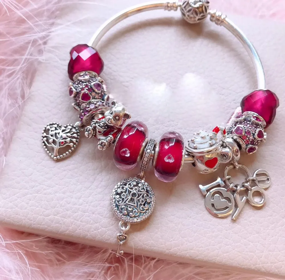 

LIDU 100%925 Pure Silver High Quality Fashion Pandoras Red Series Bracelets For Gift To Friends Free Mail Manufacturers Wholesal