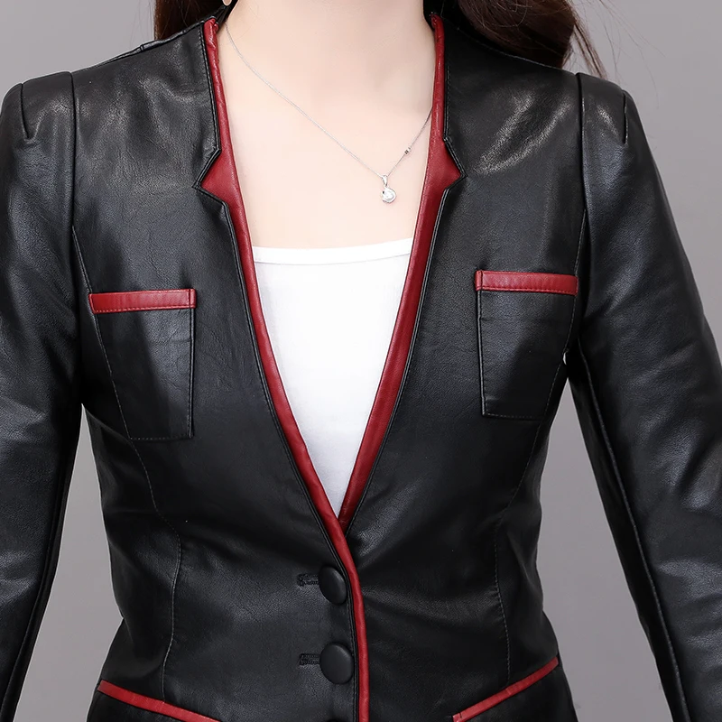 Spring jacket ladies Pu leather jacket women jacket short autumn motorcycle leather small suit faux leather motorcycle
