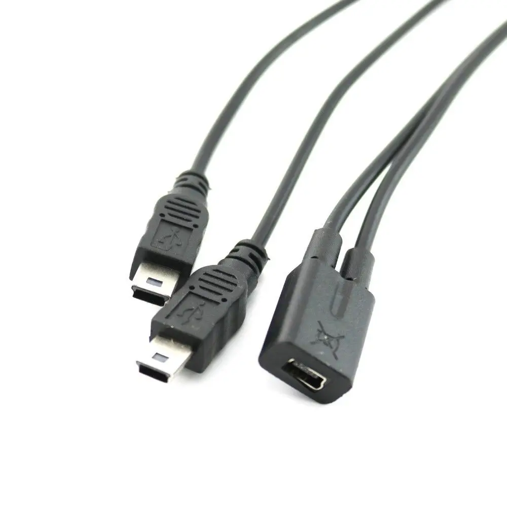 Mini USB 2.0 Female To Dual 2 Male Splitter Y Extension Charger Adapter Cable Each cable can accept 1.2A-1.5A Mini USB 2.0 Female To Dual 2 Male Splitter Y Extension Charger Adapter Cable Each cable can accept 1.2A-1.5A