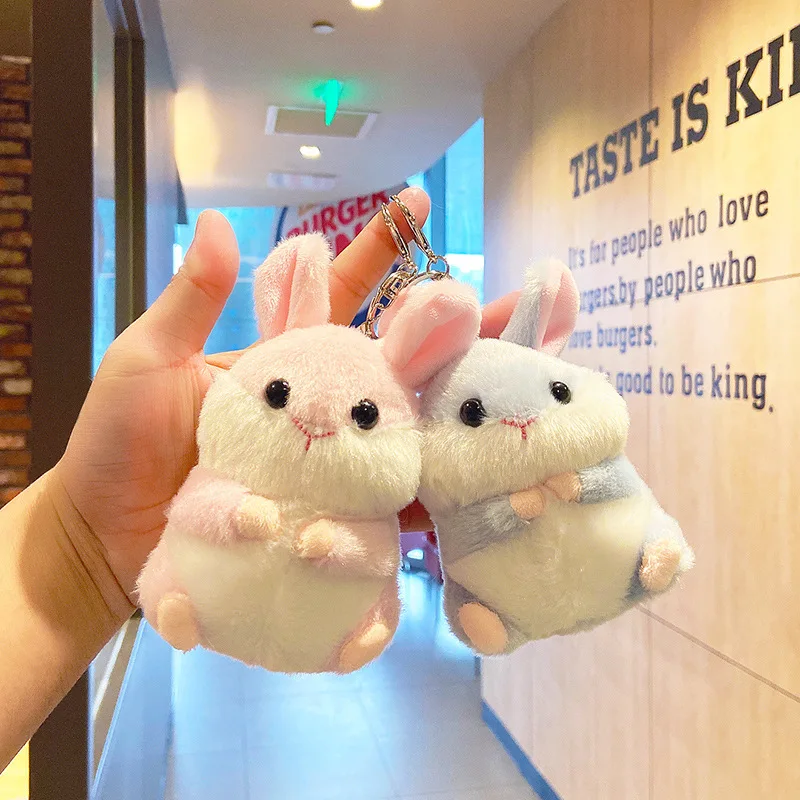 Kawaii Stuffed Bunny Hamster Rabbit Animal Plush Toy Women Keychain For Backpacks Phone Car Pendants Boy Girl Kids Soft Gift