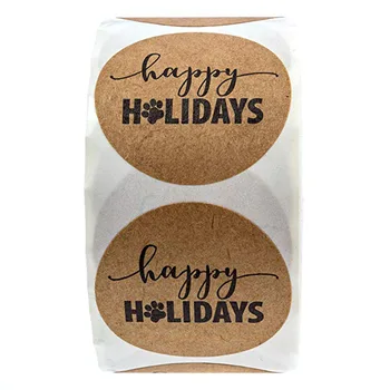 

500pcs/roll 2.5CM Kraft Round Happy Holiday Stickers Seal Labels Brown Cute Stickers Scrapbooking for Package Stationery Sticker